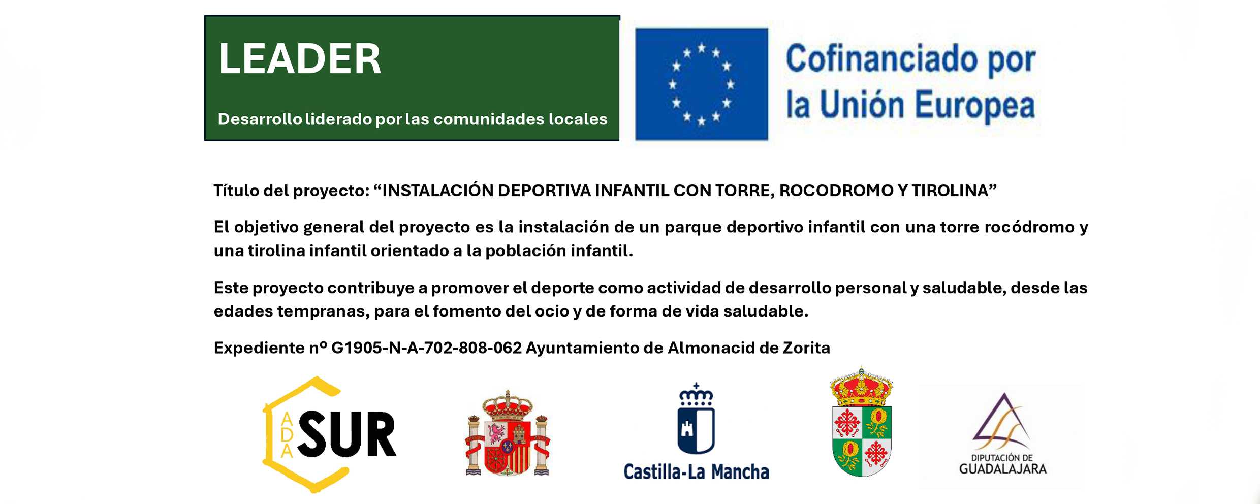 Subvención concedida para la instalación de un parque deportivo infantil en Almonacid de Zorita